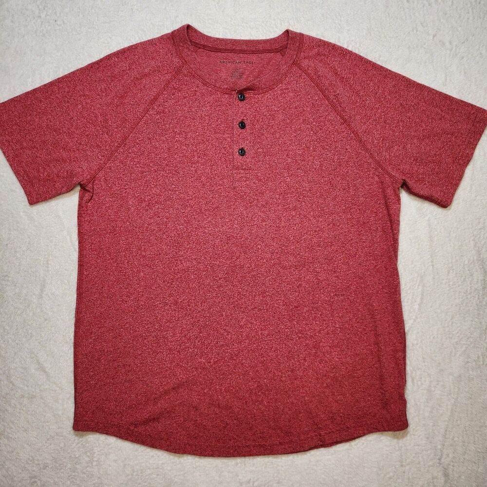 American Eagle Outfitters Henley Knit T-Shirt Men's Large Red Standard Fit
